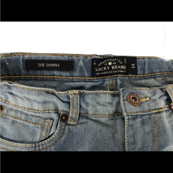 Lucky Brand Distressed Zoe Skinny Jeans Girls Blue Denim Light Wash Size 14 - Picture 3 of 12